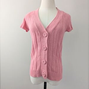 Y2K Heritage 1981 Pink Ribbed‎ Fitted Cardigan Sweater Bella Coquette